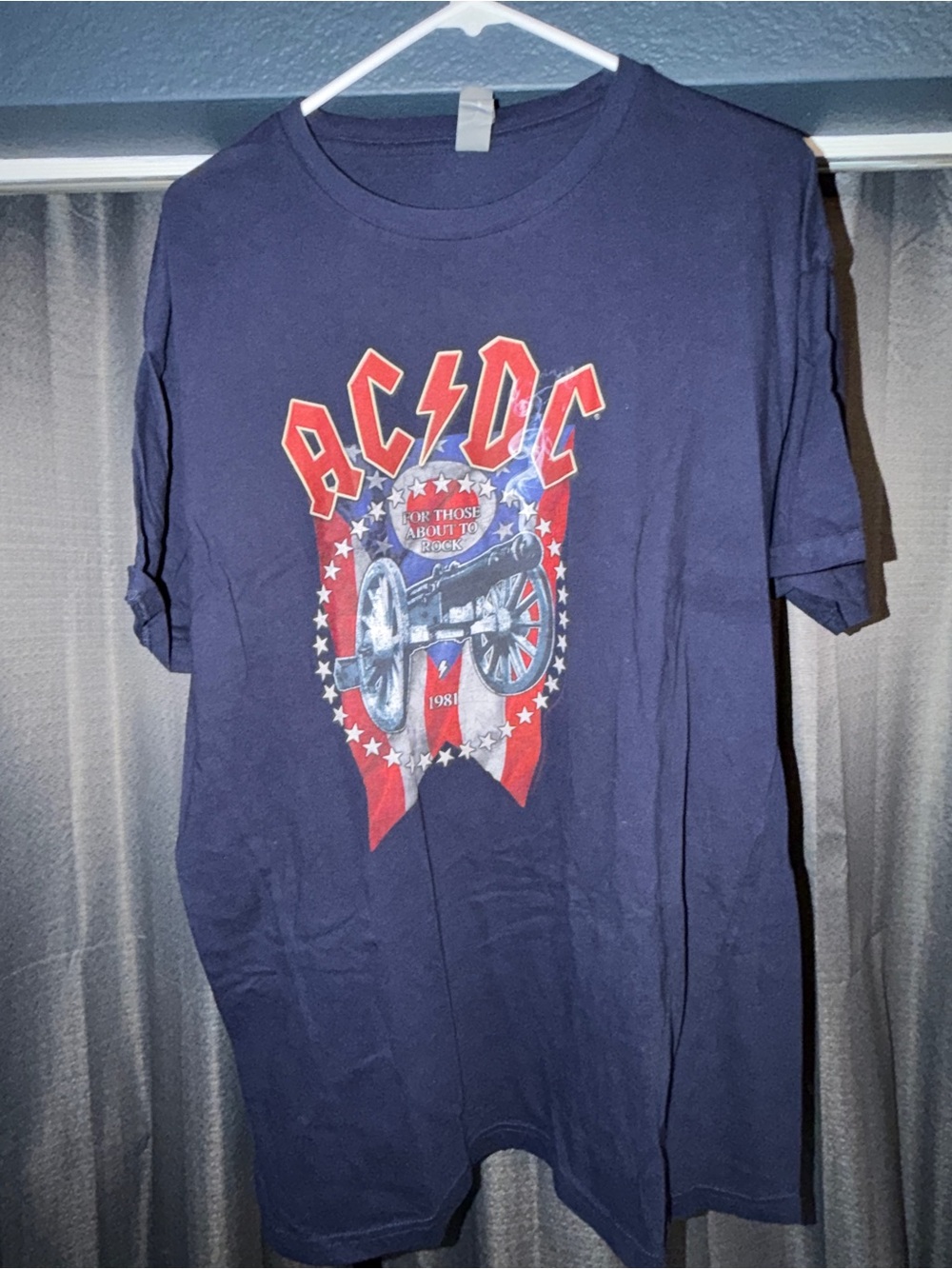 AC/DC Navy Blue Band Graphic Tee with Red and White Accents